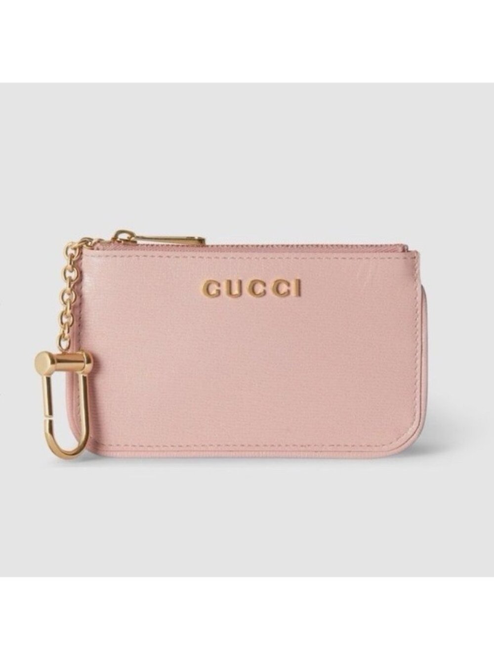 NEW GUCCI Zip Key Case With Script 100% Authentic Pink Wallet Cardholder